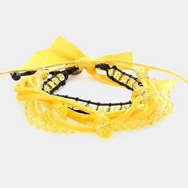 2PCS - Bead Faux Suede Adjustable Cinch Pull Tie Bracelets