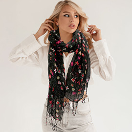 Floral Print Fringe Oblong Scarf