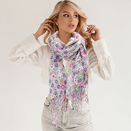 Floral Print Fringe Oblong Scarf
