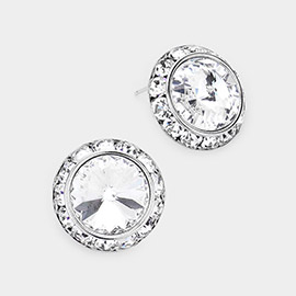 Rivoli Cut Genuine Crystal Round Stud Earrings