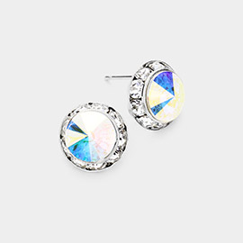 Rivoli Cut Genuine Crystal Round Stud Earrings