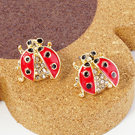 Ladybug Crystal Accented Stud Earing