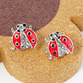 Ladybug Crystal Accented Stud Earing