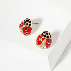 Crystal Pavd Enamel Ladybug Stud Earrings