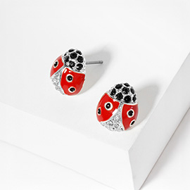 Crystal Paved Enamel Ladybug Stud Earrings
