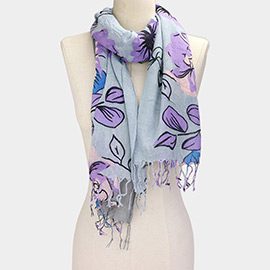 Flower Print Fringe Scarf