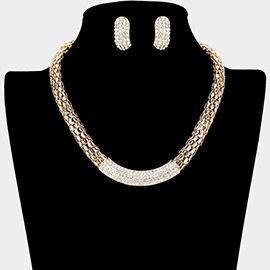Crystal Rhinestone Metal Mesh Necklace