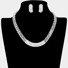 Crystal Rhinestone Metal Mesh Necklace