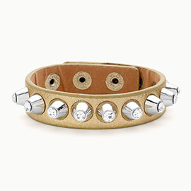 Crystal Stud Leather Band Bracelet
