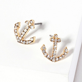 Crystal Rhinestone Paved Anchor Stud Earrings