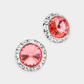 Rivoli Cut Genuine Crystal Round Stud Earrings