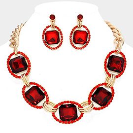 Pave Trim Glass Crystal Link Necklace