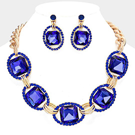 Pave Trim Glass Crystal Link Necklace