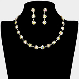 Floral Crystal Rhinestone Collar Necklace