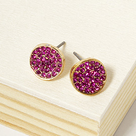Crystal Pave Round Disc Stud Earrings