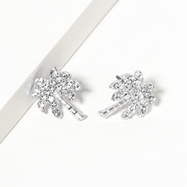 Crystal Paved  Palm Tree Stud Earrings