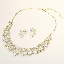Floral Crystal Rhinestone Pearl Necklace