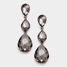 Triple Glass Crystal Teardrop Evening Earrings