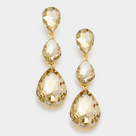 Triple Glass Crystal Teardrop Evening Earrings