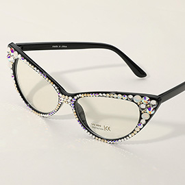 Crystal Cat Eye Clear Lens Sunglasses