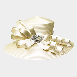 Large Satin Braid Hat with Stoned Bow