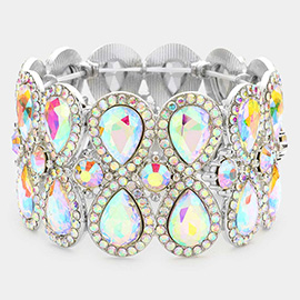 Double Teardrop Glass Crystal Stretch Evening Bracelet