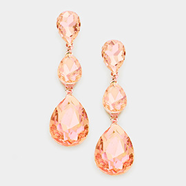 Triple Glass Crystal Teardrop Evening Earrings