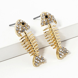 Stone Paved Fishbone Stud Earrings