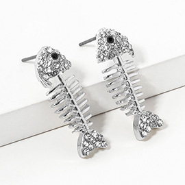 Stone Paved Fishbone Stud Earrings