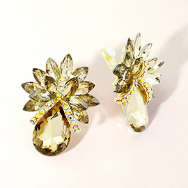 Teardrop Stone Accented Clip on Evening Earrings