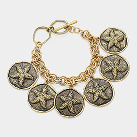 Sand Dollar Coin Charm Toggle Bracelet