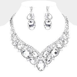 Oval Glass Crystal Evening Necklace