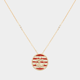 Striped Lacquered Enamel Anchor Disc Pendant Necklace