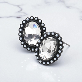 Pearl Trimmed Oval Drop Stud Earrings