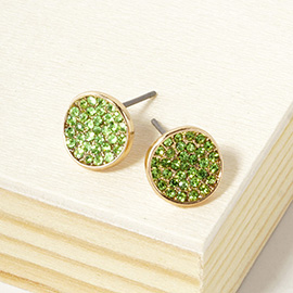 Crystal Pave Round Disc Stud Earrings