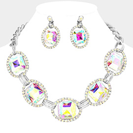 Pave Trim Glass Crystal Link Necklace