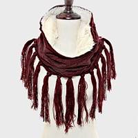 Fleece Lined Cable Knit Snood Scarf with Tassel