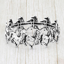 Burnished Metal Horse Link Stretch Bracelet
