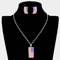 American USA Flag Crystal Necklace
