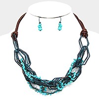 Geometric metal & howlite stone bead hoop link necklace