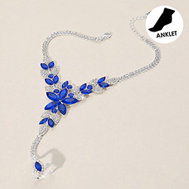 Floral Crystal Rhinestone Toe Ring Anklet