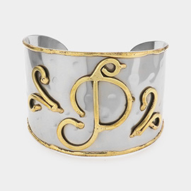 -P- Two Tone Metal Initial Monogram Cuff Bracelet