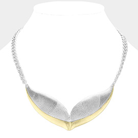 Two Tone Metal Whale Tail Pendant Necklace