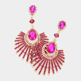 Teardrop Fan Crystal Rhinestone Evening Earrings