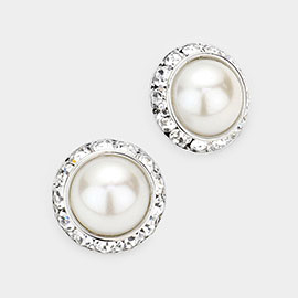 Rivoli Cut Genuine Crystal Pearl Round Stud Earrings