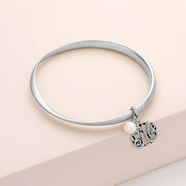 -N- Initial Monogram Pearl Charm Bangle Bracelet