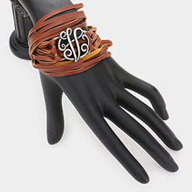 -V- Initial Monogram Faux Leather Wrap Bracelet