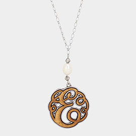 Initial E Monogram Wooden Pendant Necklace