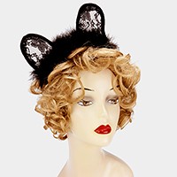 Cat ears fur lace headband