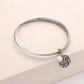 -B- Initial Initial Monogram Pearl Charm Bangle Bracelet